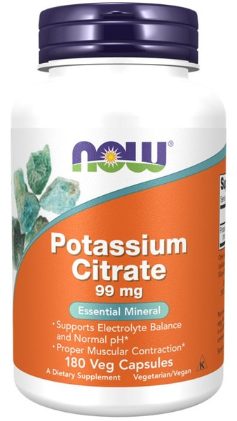 Now Foods Cytrynian Potasu 99mg Wspomaga Pracę Układu Nerwowego i Mięśni 180 Kapsułek