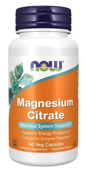 NOW Foods Cytrynian Magnezu 400mg Na Produkcję Energii i Funkcje Enzymów 60 Kapsułek