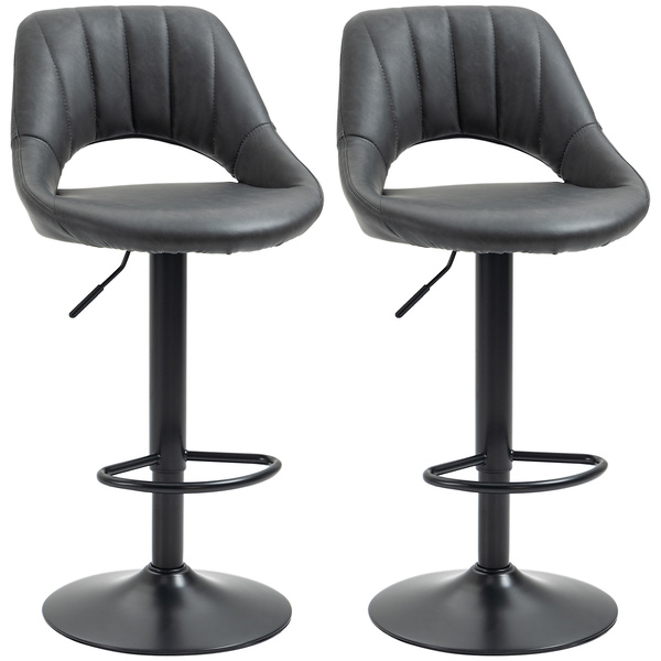 HOMCOM Bar Stools Set of 2, PU Leather Swivel Barstools with Backrest and Footrest for Kitchen, Counter, Breakfast Bar, Grey