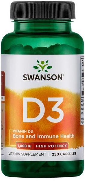 Swanson Witamina D-3 1000 IU na Odporność i Zdrowe Kości 250 Kapsułek