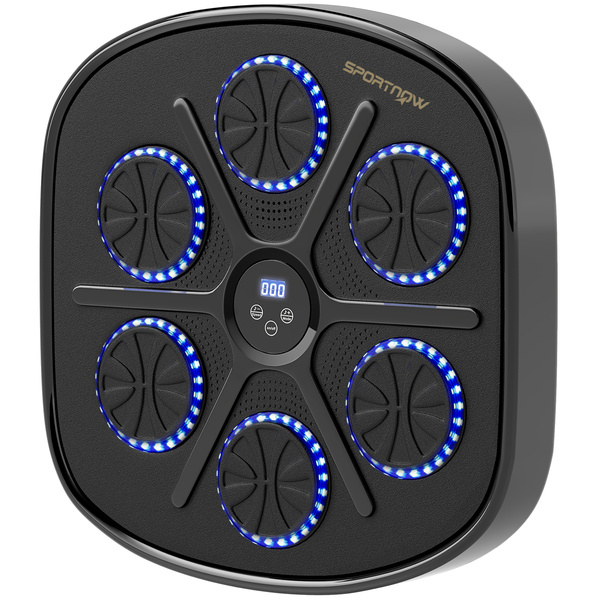 SPORTNOW Music Boxing Machine, Smart Bluetooth Boxing Machine Wall Mounted with 9 Speeds & Modes, LED Lights and Gloves, Punching Pad for Adults, Black