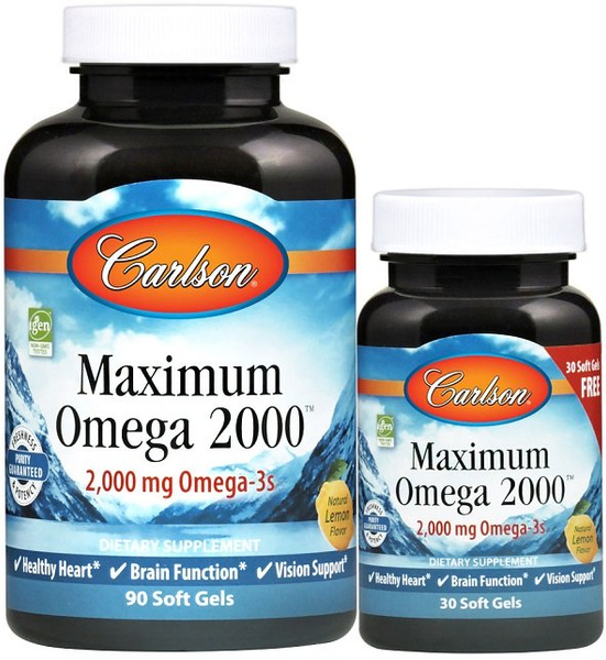 Carlson Labs Maximum Omega 2000 Wysoka Dawka Omega 3 na Serce i Mózg 120 Kapsułek