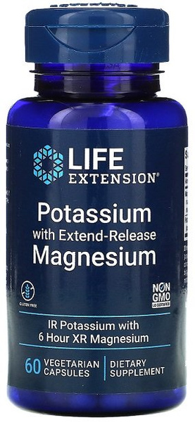 Life Extension Potas z Magnezem o Przedłużonym Uwalnianiu na Prawidłowe Ciśnienie Krwi 60 Kapsułek