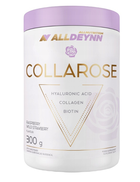 AllDeynn Collarose Kolagen Kwas Hialuronowy i Biotyna dla Zdrowej Skóry o Smaku Dzikiej Maliny i Truskawki 300g