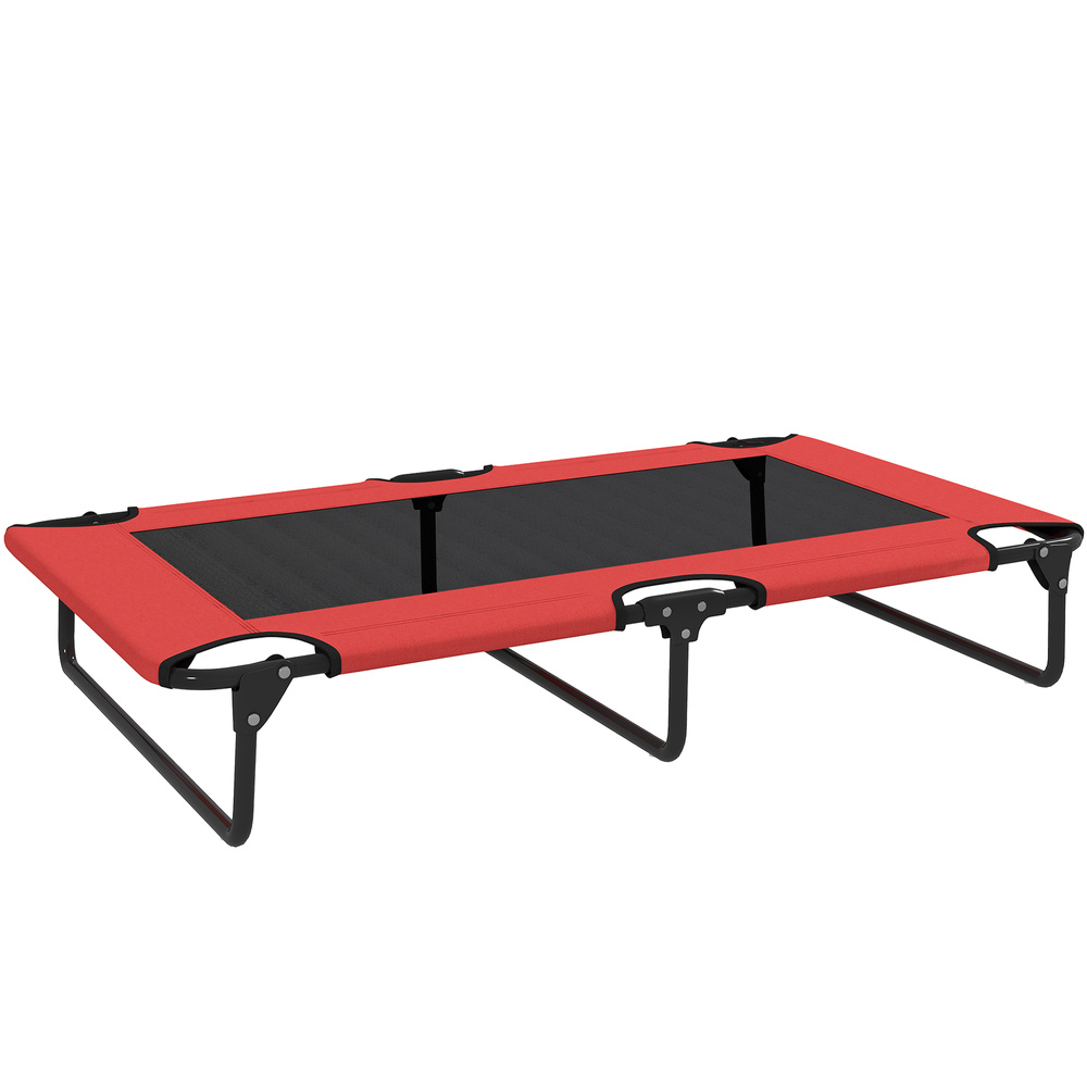PawHut Portable Raised Dog Bed, Elevated Pet Cot with Breathable Mesh for Indoor Outdoor, for Large Dogs, Red