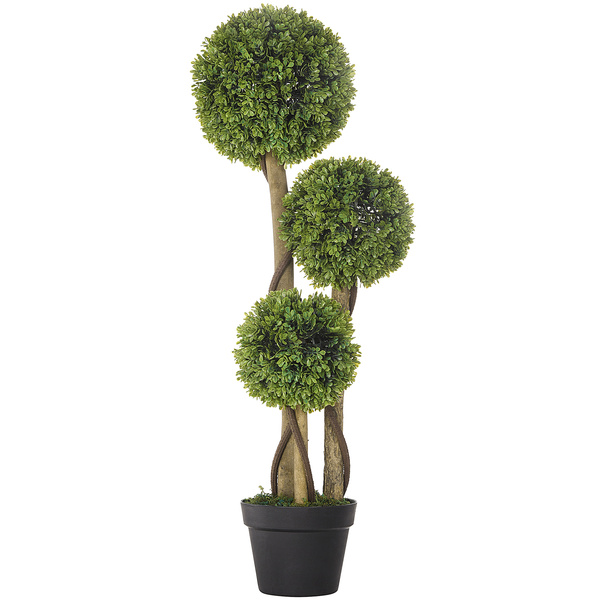 HOMCOM Decorative Artificial Trees Boxwood Ball Topiary Trees in Pot, Fake Plants for Home Indoor Outdoor Decor, 90 cm, Light Green