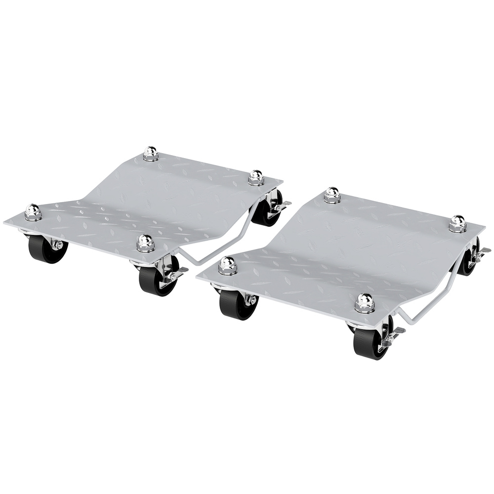 DURHAND Two-Piece Car Wheel Dolly with Swivel Casters, Non-Slip Metal Plates, 680kg Capacity, Grey