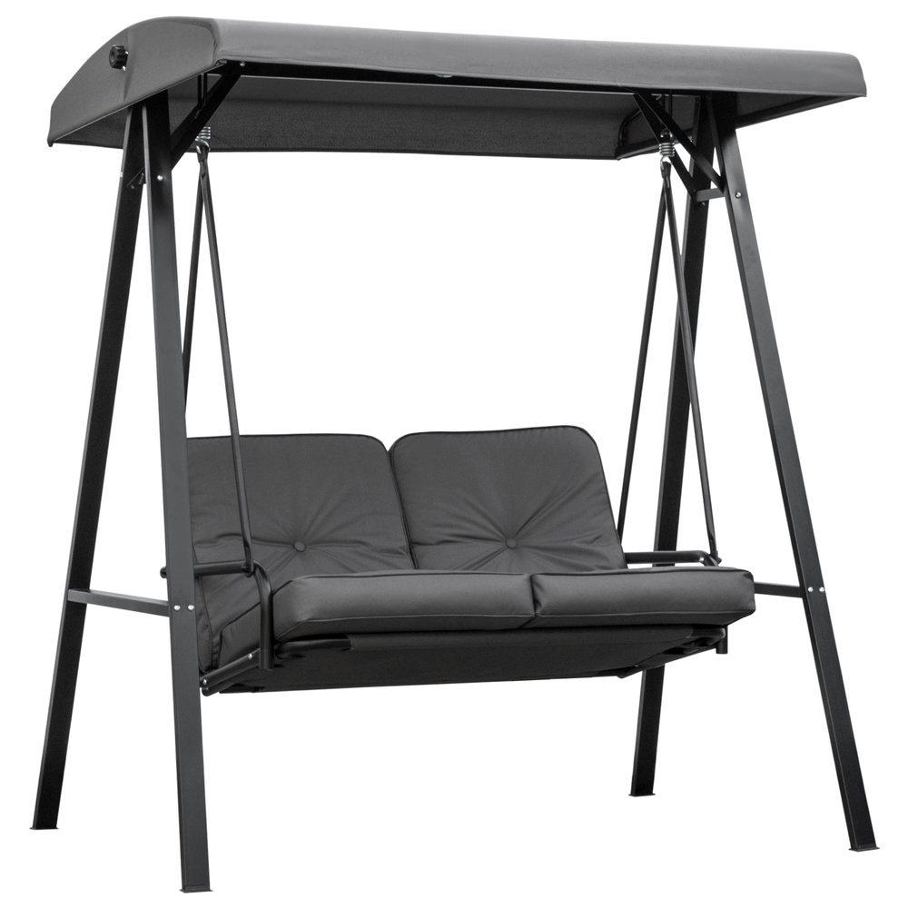 Outsunny 2 Seater Garden Swing Chair with Adjustable Tilting Canopy, Outdoor Hammock Bench with Steel Frame for Patio, Grey