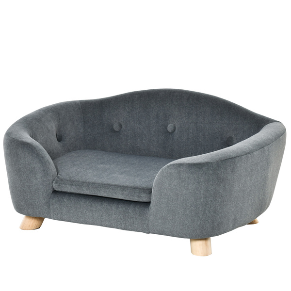 PawHut Dog Sofa Bed Pet Chair Couch with Water Resistant Fabric, Kitten Lounge with Soft Cushion, Wooden Frame for Mini Size Dogs - Grey