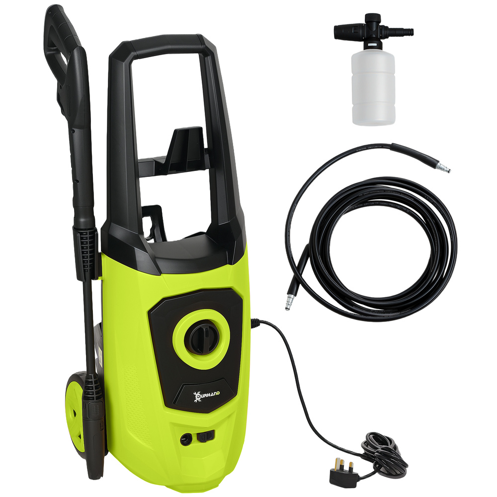 DURHAND 1800W High Pressure Washer, 150 Bar Pressure, 510 L/h Flow, High-Performance Portable Power Washer Jet Wash Cleaner with 6M Hose, Snow Foam Bottle for Garden, Car, Furniture, Green