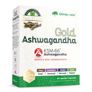 Olimp Gold Ashwagandha KSM-66 na Stres i Koncentrację 60 Kapsułek