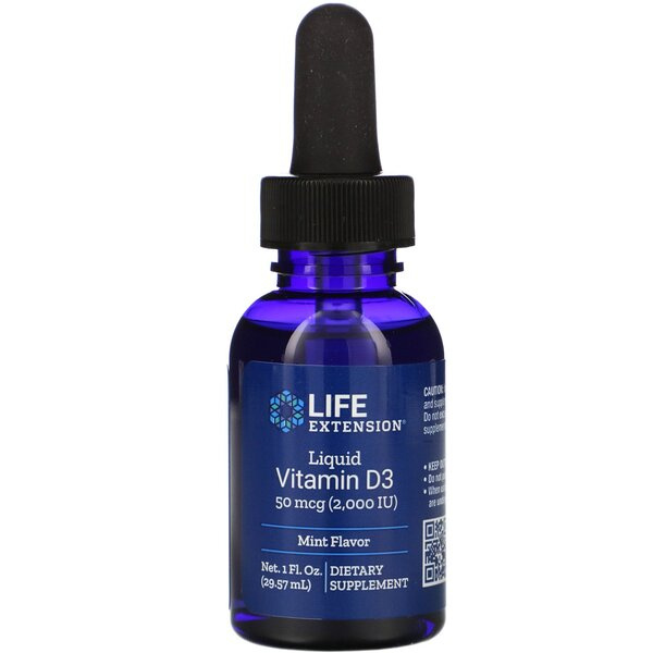 Life Extension Witamina D3 w Płynie 2000 IU 50mcg Miętowa Na Odporność i Zdrowe Kości 29ml
