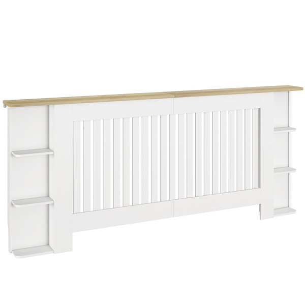HOMCOM Radiator Cover with Open Storage Shelves, Vertical Slatted Cabinet Shelf Heater Cover for Living Room, Hallway, Extra Large, White (H: 83 / W: 191 / D: 19 cm)
