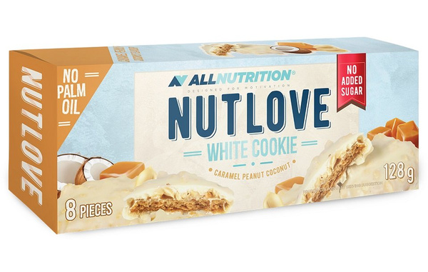 Allnutrition Nutlove White Cookie Karmel Orzech Kokos Ciasteczka Bez Cukru 8 Ciasteczek