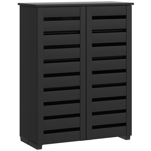 HOMCOM Narrow Shoe Cabinet for Entryway, 5-Tier Slim Shoe Storage Cabinet with 2 Slatted Doors and Adjustable Shelves