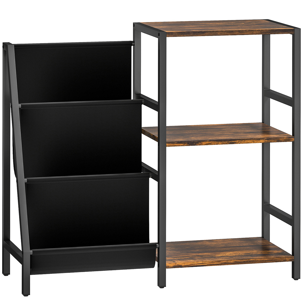 HOMCOM 3-Tier Record Player Stand, End Table for Living Room, Bedroom - Rustic Brown