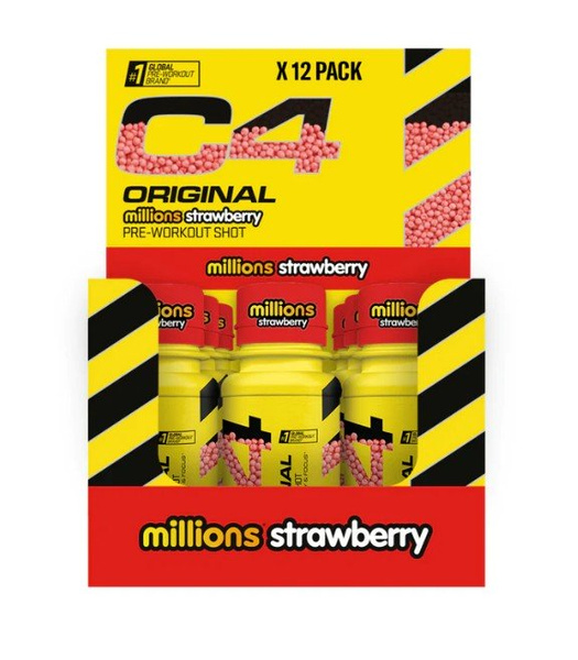 Cellucor C4 Original Shot Przedtreningowy o Smaku Truskawkowym Millions Na Energię i Skupienie 12 x 60ml