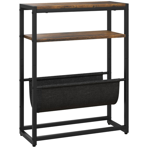 HOMCOM Narrow Side Table, End Table with 3-Tier Storage, V-Shaped Magazine Holder for Living Room, Bedroom, 43 x 18 x 56 cm, Ru