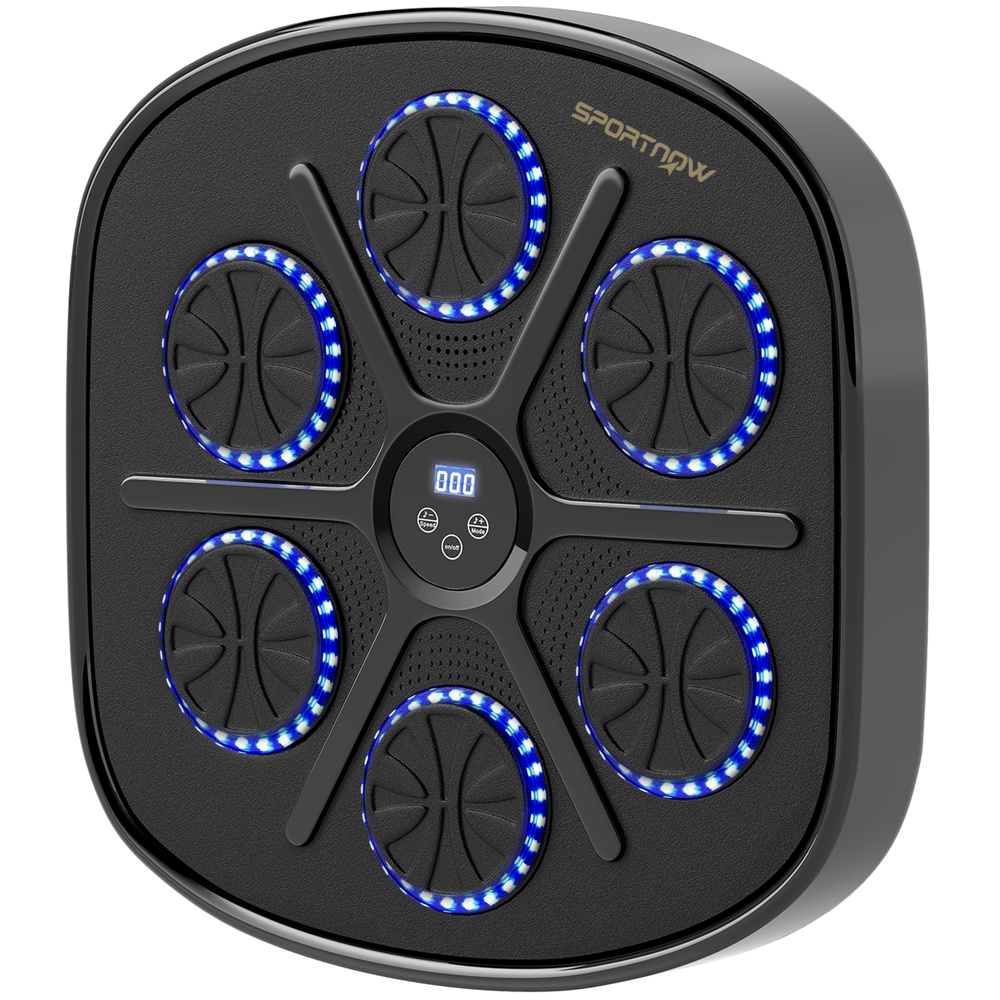 SPORTNOW Music Boxing Machine, Smart Bluetooth Boxing Machine Wall Mounted with 9 Speeds & Modes, LED Lights and Gloves, Punching Pad for Adults, Black