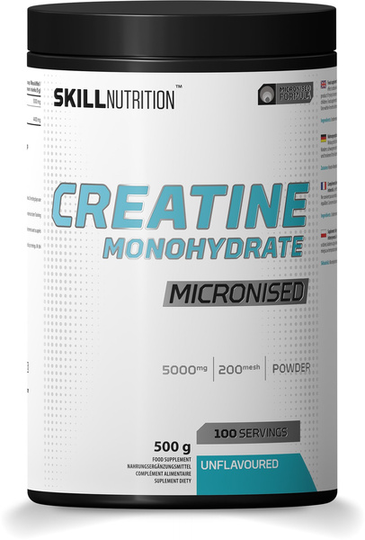Skill Nutrition Mikronizowany Monohydrat Kreatyny w Proszku Bezsmakowy Na Siłę i Masę Mięśniową 500g