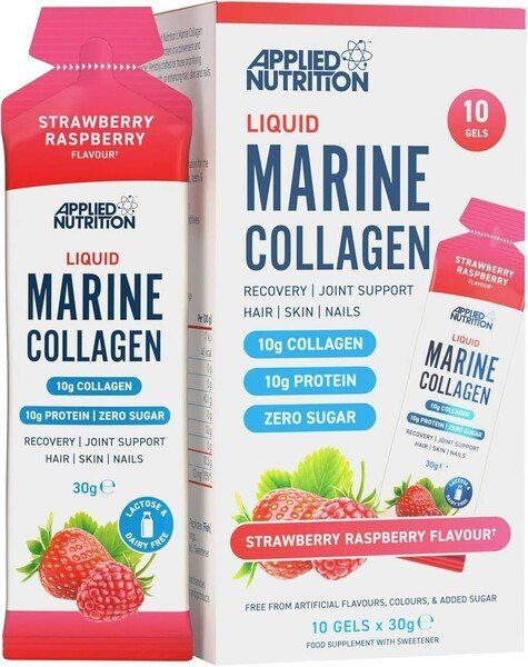 Applied Nutrition Płynny Kolagen Morski Truskawka Malina Suplement na Skórę Włosy Paznokcie i Stawy 10 x 30g