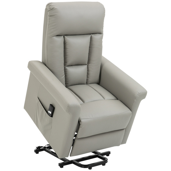 HOMCOM Power Lift Chair Armchair for the Elderly, PU Leather Recliner Chair with Extended Footrest, Remote Control and Side Pocket, Grey