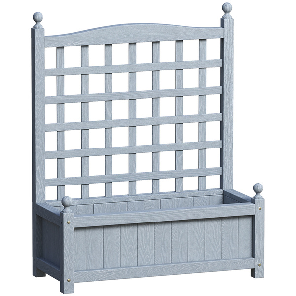 Outsunny Garden Planters with Trellis for Climbing Vines, Wood Raised Beds for Garden, Flower Pot, Indoor Outdoor, Grey