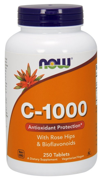 Now Foods Vitamin C-1000 Dzika Róża + Bioflawonoidy Wspiera Układ Odpornościowy i Nerwowy 250 Tabletek