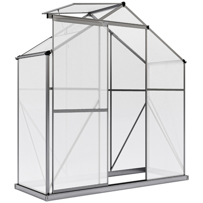 Outsunny 6 x 2.5ft Polycarbonate Greenhouse Walk-In Green House with Rain Gutter, Sliding Door, Window, Foundation, Dark Grey