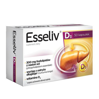 Esseliv D3 na Wsparcie Wątroby i Trawienia Tłuszczów 50 Kapsułek