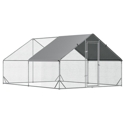 PawHut Chicken Walk-in Run, Galvanised Chicken Coop, Hen Poultry House Cage, Rabbit Hutch Pet Playpen Garden w/ Water-Resist Cover, 3 x 4 x 2m