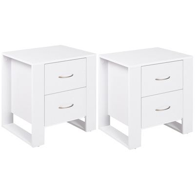 HOMCOM Bedside Table with 2 Drawers, Nightstand with Handles and Elevated Base, Side Table for Bedroom, Living Room, Set of 2, White