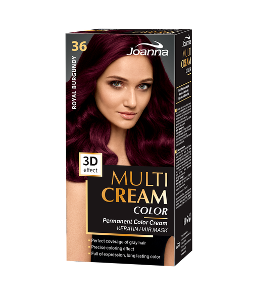 Joanna Multi Cream Trwały Intensywny Kolor Włosów Farba Pielęgnująca 36 Królewski Burgund 60x40x20g