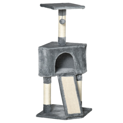PawHut Corner Cat Tree for Indoor Cats, Kitten Tower with Scratching Post House Ladder Toy - Grey