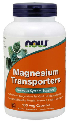 NOW Foods Magnesium Transporters 5 Form Magnezu dla Maksymalnej Biodostępności 180 Kapsułek