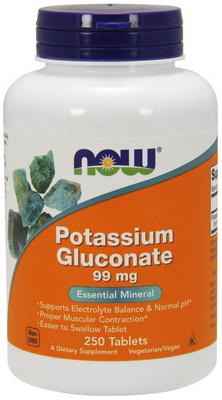 Now Foods Potassium Gluconate 99mg Glukonian Potasu Wspomaga Zdrowie Mięsni 250 Tabletek