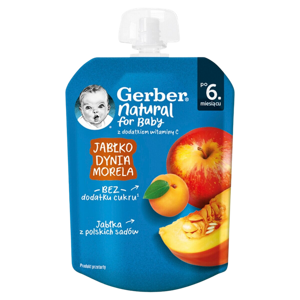 Gerber Deserek Jabłko Dynia Morela dla Niemowląt po 6 Miesiącu bez Dodatku Cukru 80g