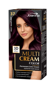 Joanna Multi Cream Trwały Intensywny Kolor Włosów Farba Pielęgnująca 37 Soczysta Oberżyna 60x40x20g