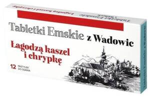 Tabletki Emskie z Wadowic Pastylki do Ssania Łagodzące Kaszel i Chrypkę 12szt