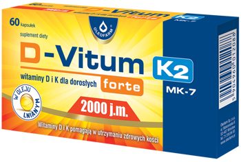  D-Vitum Forte 2000 j.m. K2 Zdrowe Kości Kwasy Tłuszczowe Omega 3 60 kaps.