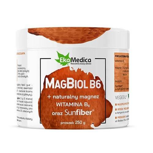  EkaMedica MagBiol B6 Magnez z Witaminą B6 oraz Błonnikiem Rozpuszczalnym Proszek Smak Czekoladowy 250g