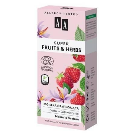 AA Super Fruits&Herbs Mgiełka Nawilżająca Detox i Odświeżenie z Maliną i Szafanem 50ml