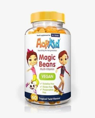 ActiKid Wegańskie Magic Beans Multiwitamina o Pomarańczowym Smaku dla Dzieci 4+ 60 Żelek