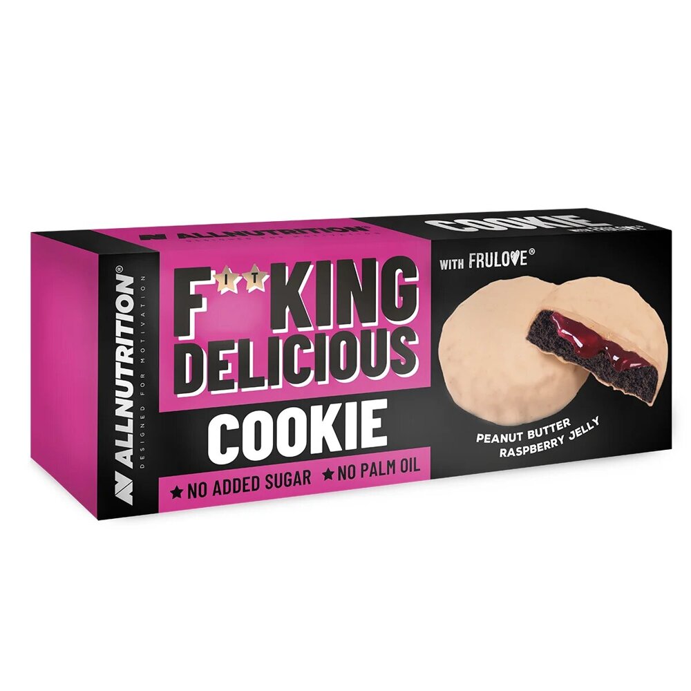 Allnutrition Fitking Delicious Cookie Peanut Butter Raspberry Jelly Kruche Ciasteczka z Nadzieniem Malinowym 128g