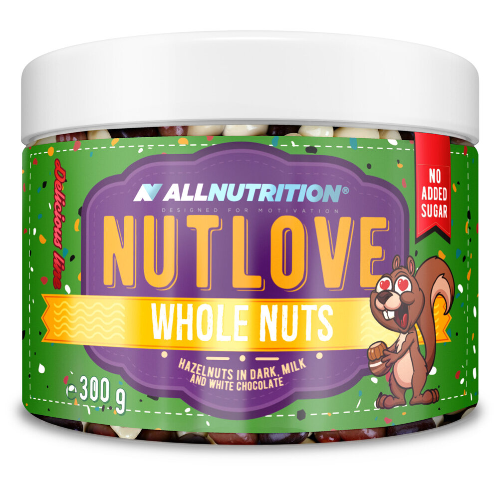 Allnutrition Nutlove Whole Nuts Orzechy Laskowe w Gorzkiej Mlecznej i Białej Czekoladzie 300g