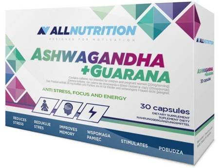 Allnutrition Suplement Diety Ashwagandha + Guarana na Koncentrację i Stres 30 Kapsułek