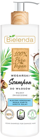 Bielenda 100% Vegan Pure Pielęgnujący Szampon do Włosów Zniszczonych 400g