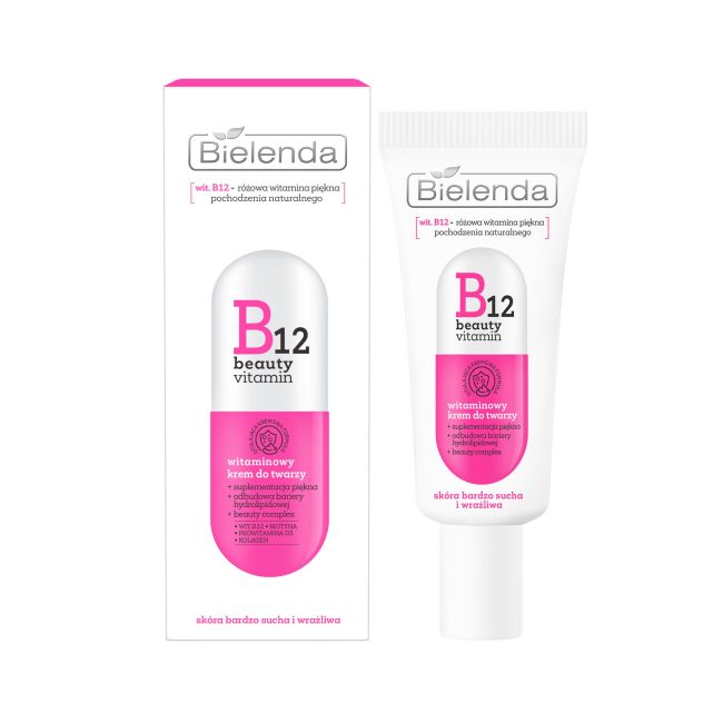 Bielenda B12 Beauty Vitamin Witaminowy Krem do Twarzy dla Skóry Bardzo Suchej i Wrażliwej na Dzień i Noc 50ml