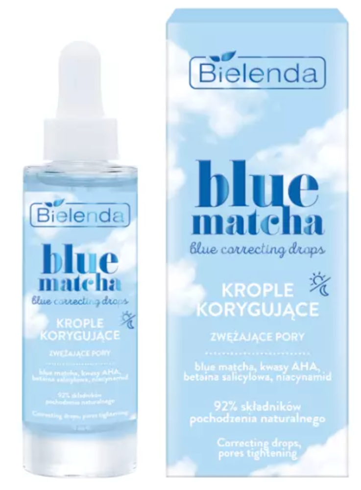 Bielenda Blue Matcha Blue Correcting Drops Krople Korygujące Zwężające Pory dla Każdego Rodzaju Cery 30ml