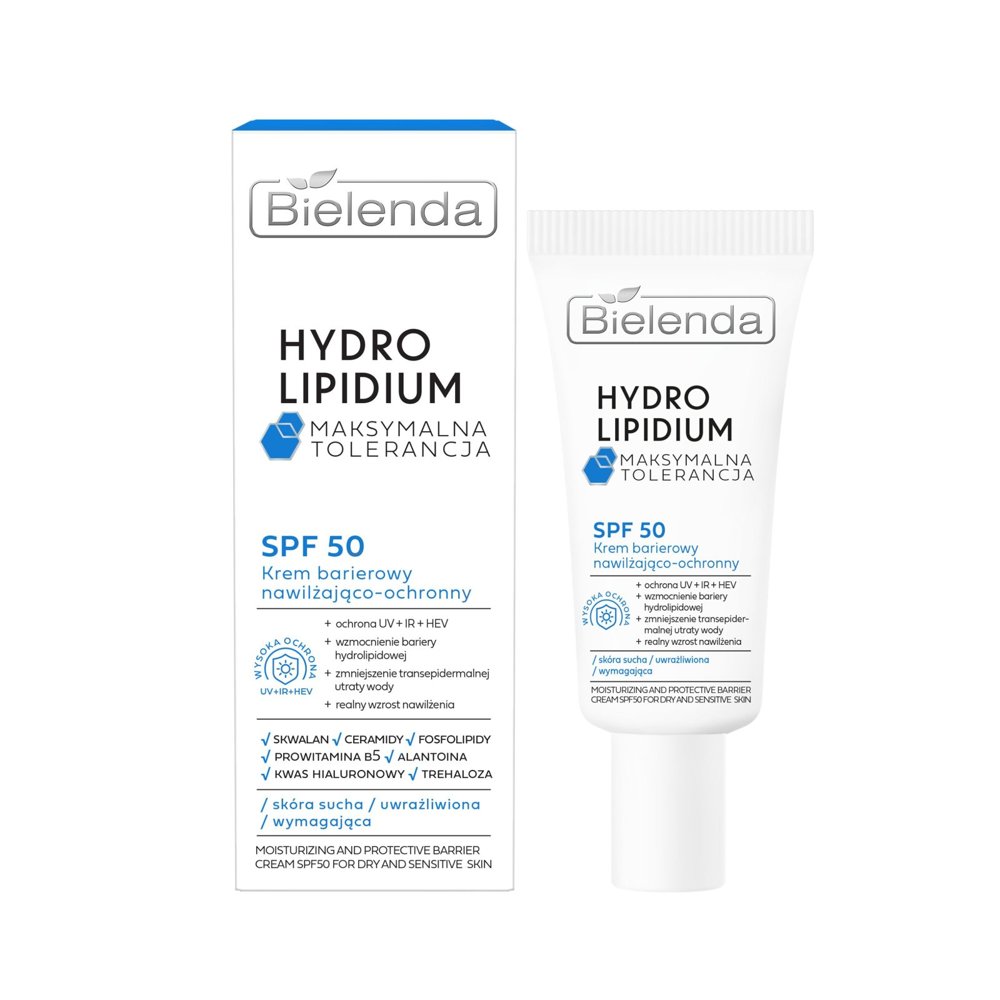 Bielenda Hydro Lipidium Maksymalna Tolerancja Krem Barierowy SPF50 Nawilżająco-Ochronny 30ml